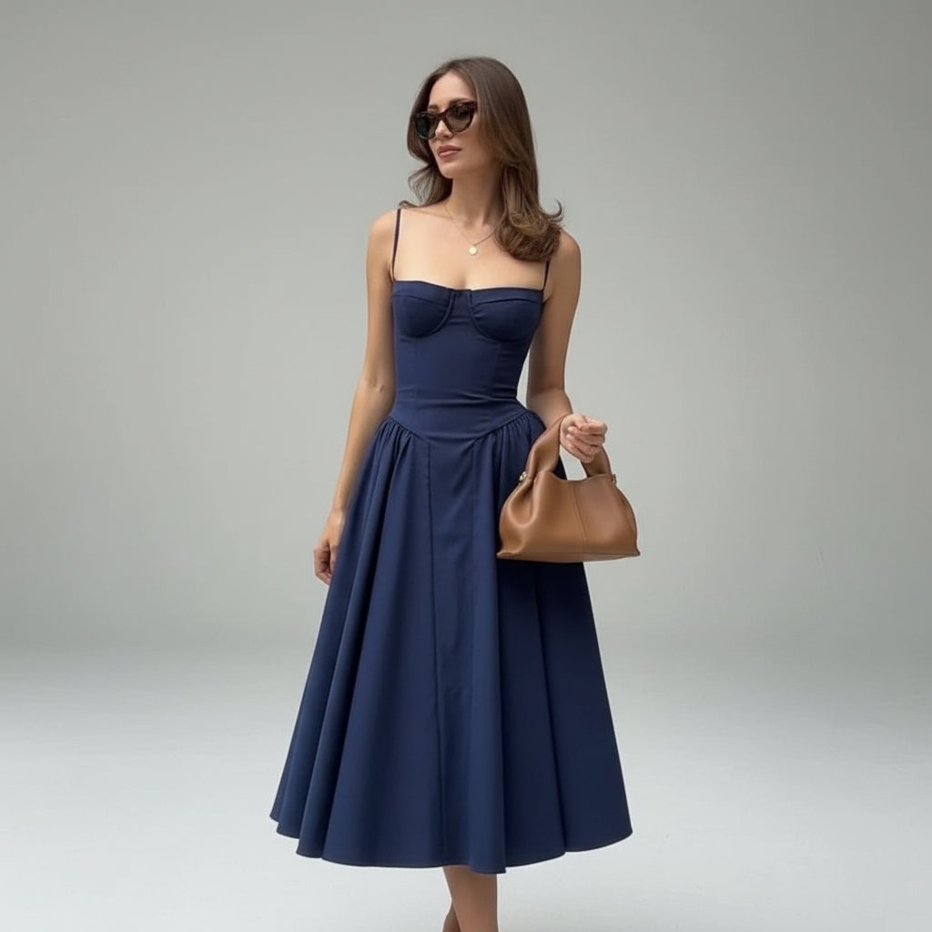 שמלת קיץ וינטג' עם מחוך בגזרת קפלים- דגם אנה