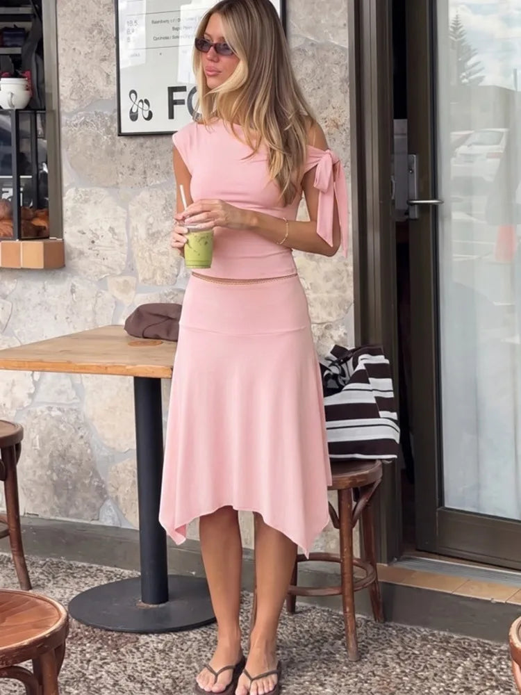 סט קליל חולצה וחצאית בגזרת קשירה- דגם ליזי